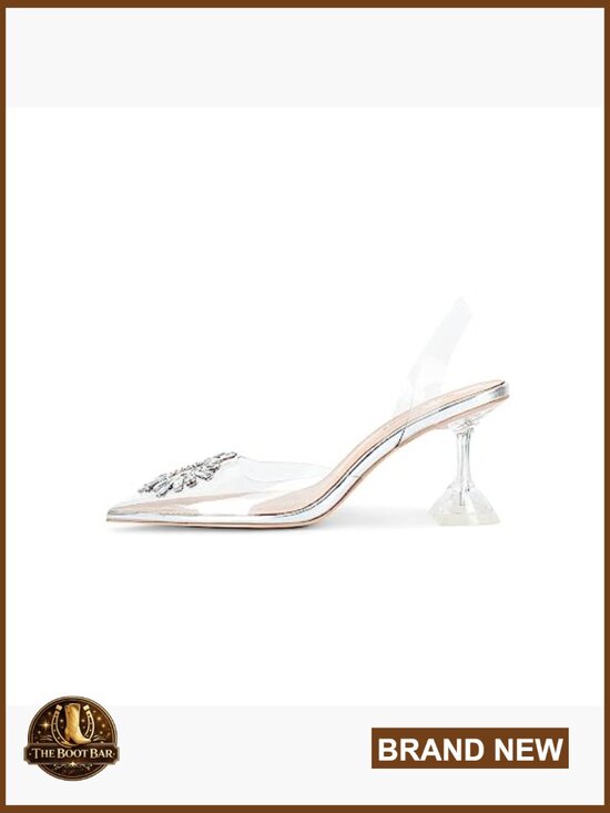 Women Clear High Heel Sandals Rhinestones Slingback Pointed Toe Wedding Party
